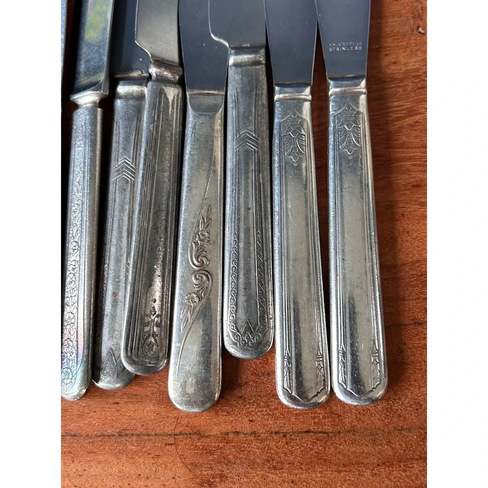 Vintage Mixed Pattern Stainless Dinner Knives Lot Wm A Rogers Aurora 20 pcs